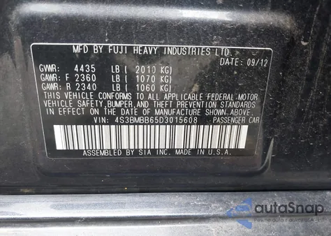 2013 Subaru Legacy 2.5I Premium z USA, uszkodzony, nr VIN 4S3BMBB65D3015608